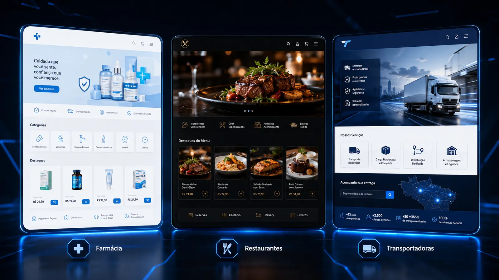 Soluções digitais para farmácia, restaurantes e transportadoras